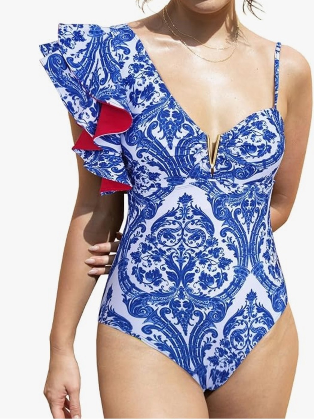 SPORLIKE Women One Piece Swimsuit Ruffle One Shoulder Bathing Suit Padded Monoki